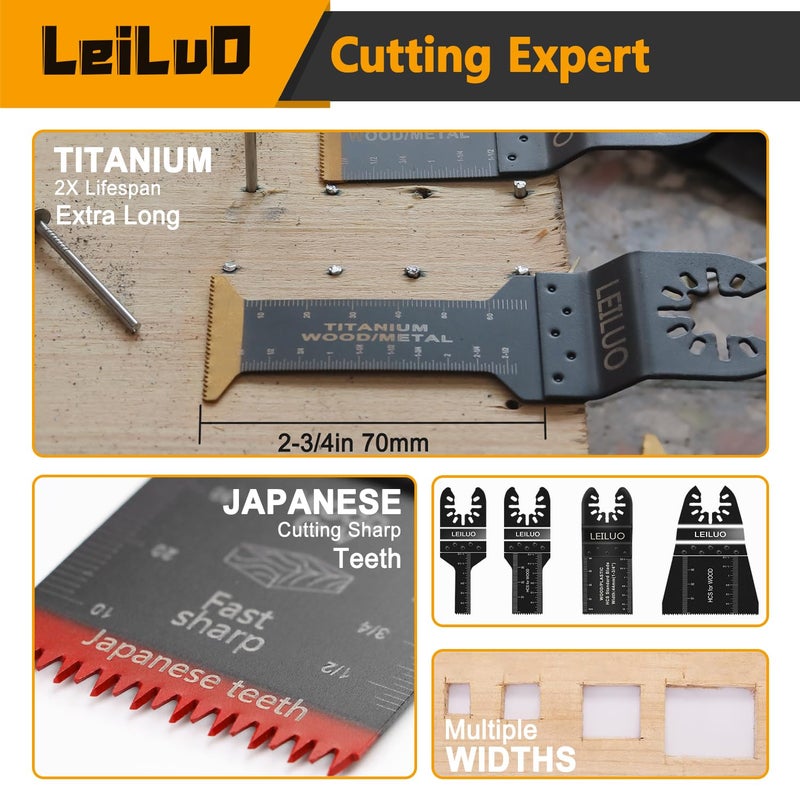 LEILUO 156 Pcs Multitool Blade Kits Oscillating Tool Cutting Sanding and Scraping Accessories with Storage Bag Oscillating Saw Blades Compatible with DeWalt Makita Dremel and More - Image 4